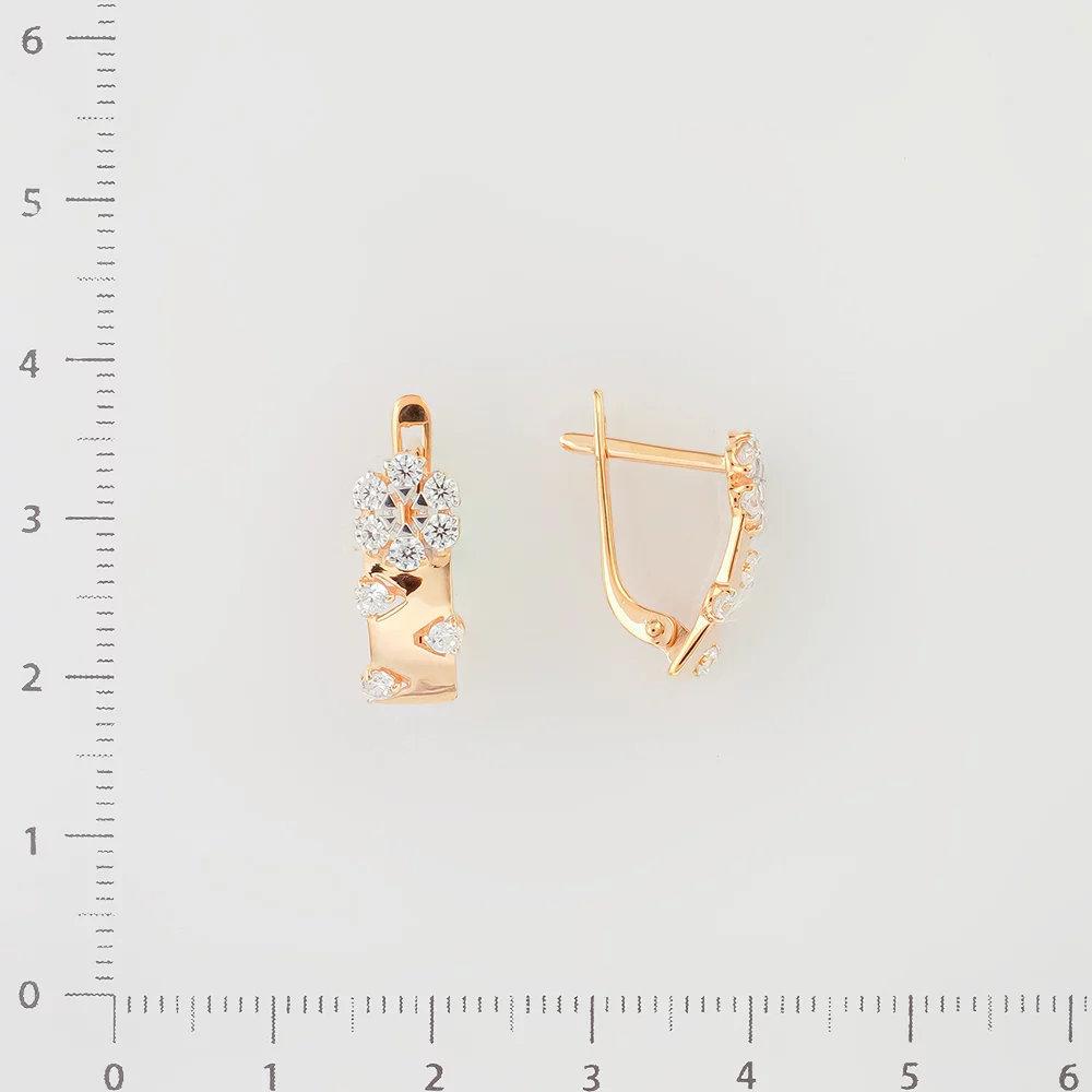 Серьги с фианитом из красного золота 585 пробы