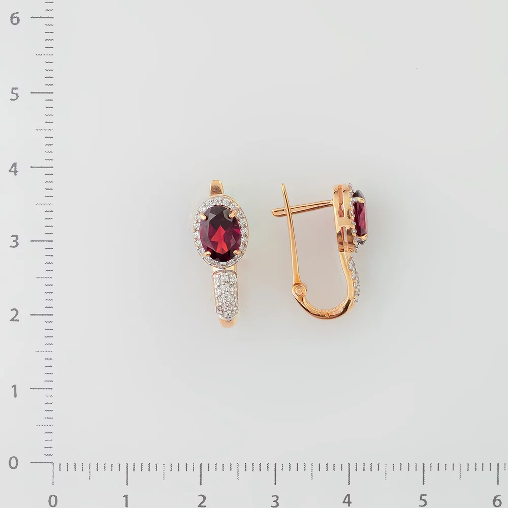 Серьги с гранатом из красного золота 585 пробы