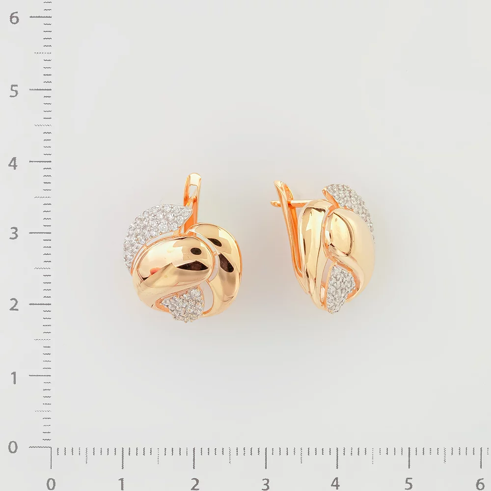 Серьги с фианитом из красного золота 585 пробы