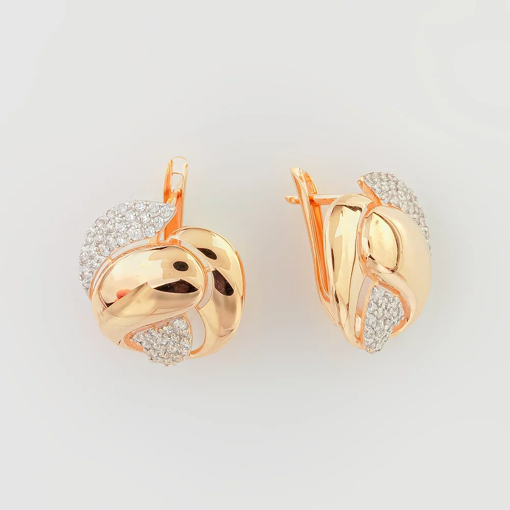 Серьги с фианитом из красного золота 585 пробы