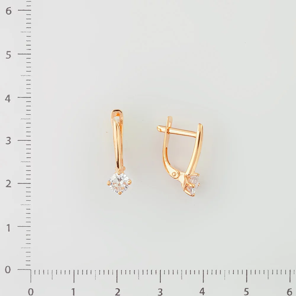 Серьги с фианитом из красного золота 585 пробы