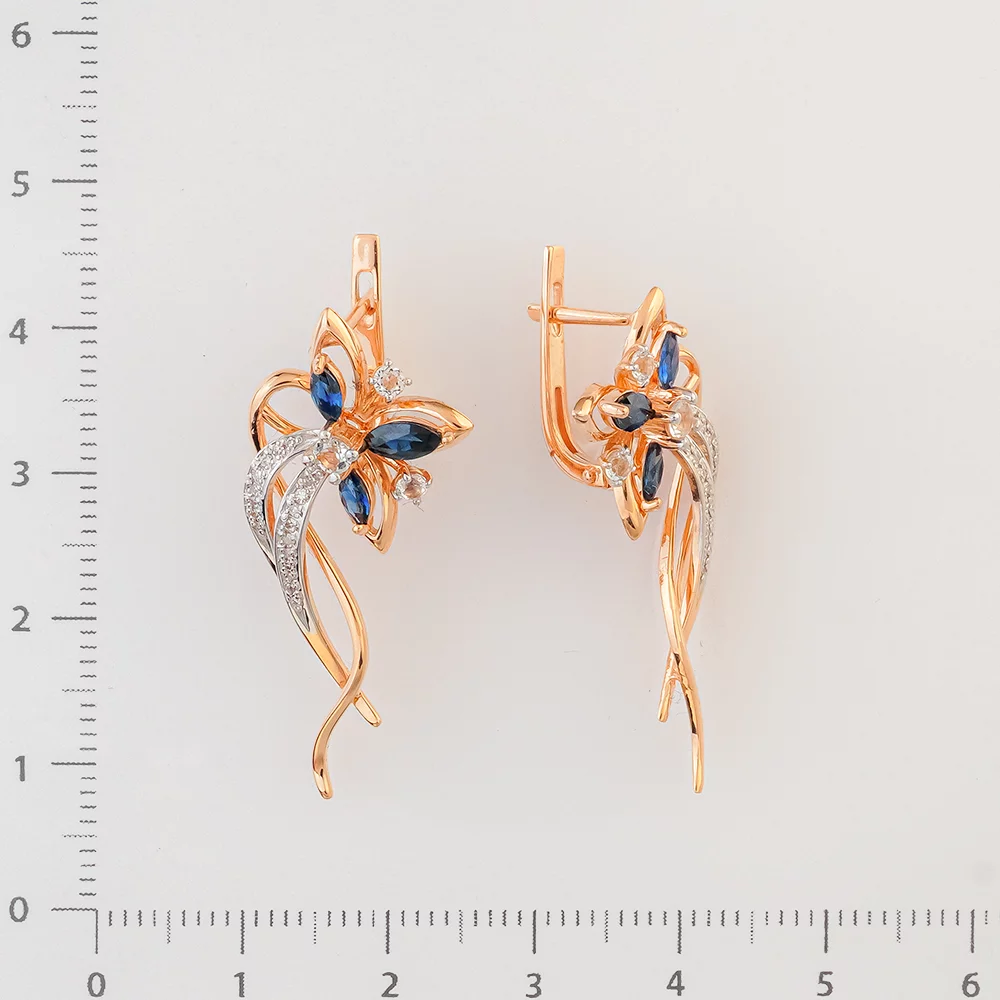 Серьги с сапфиром из красного золота 585 пробы