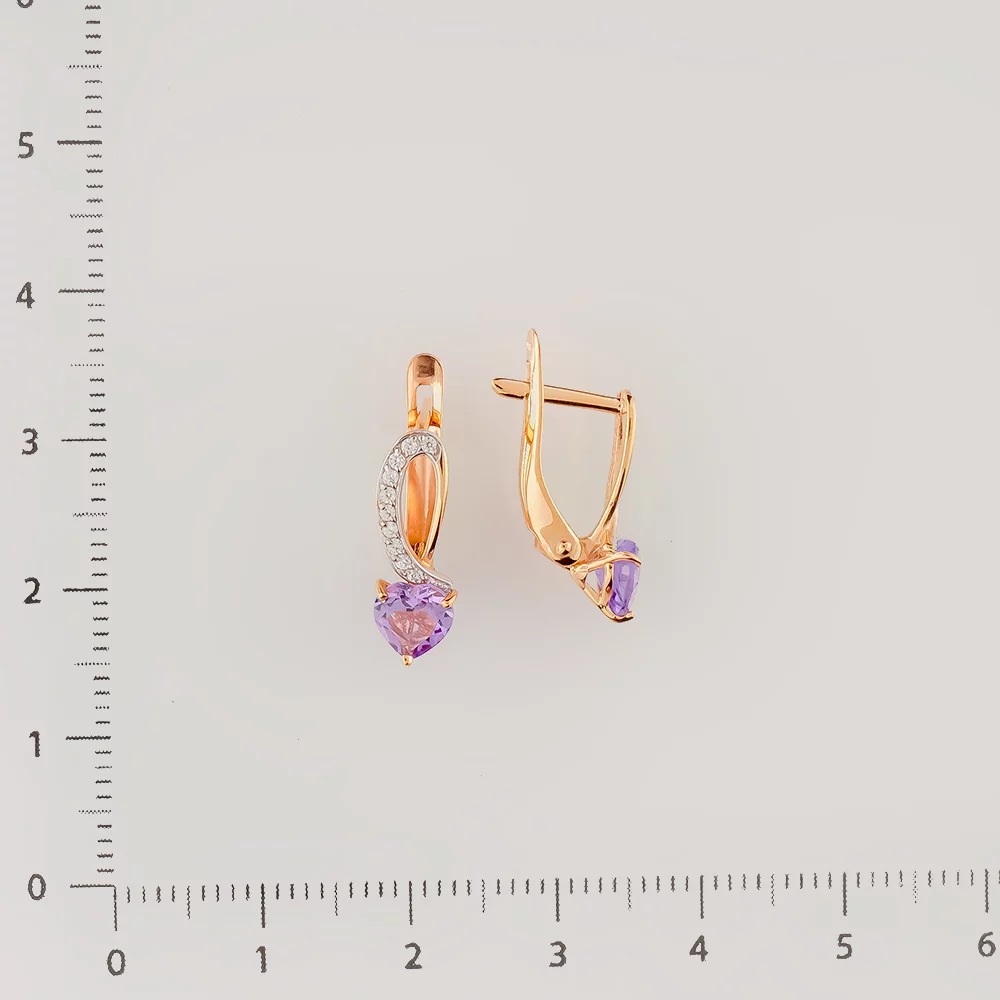 Серьги с аметистом из красного золота 585 пробы