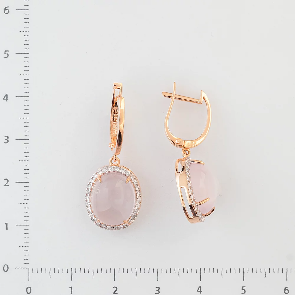 Серьги с кварцем из красного золота 585 пробы