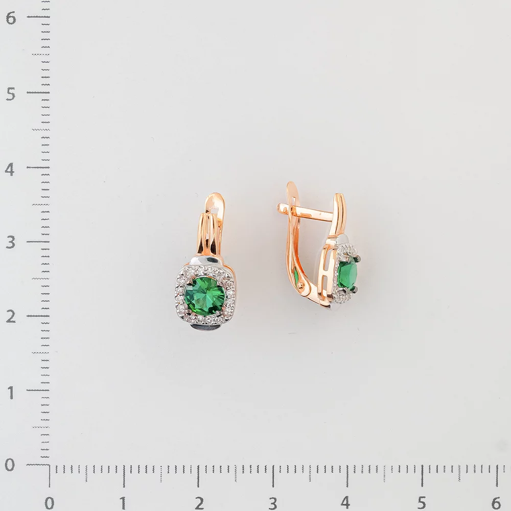 Серьги с изумрудом синтетическим из красного золота 585 пробы