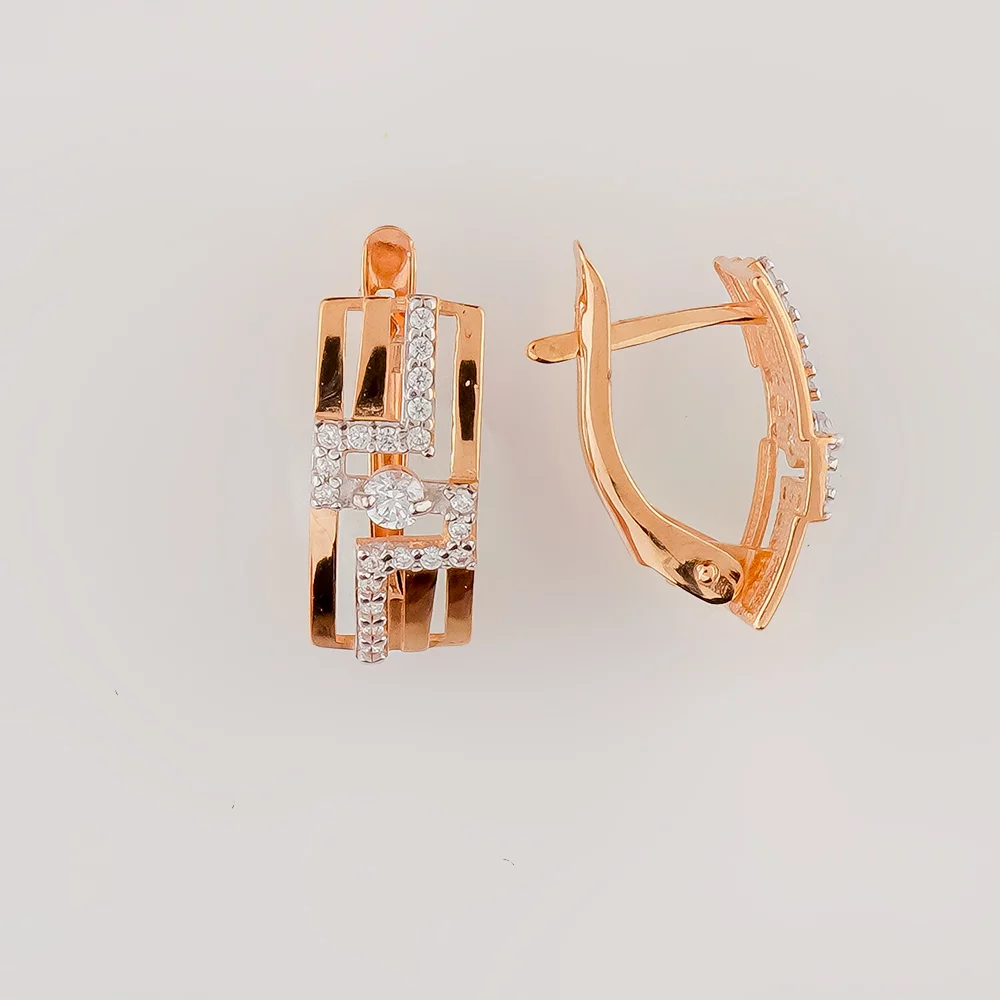 Серьги с фианитом из красного золота 375 пробы