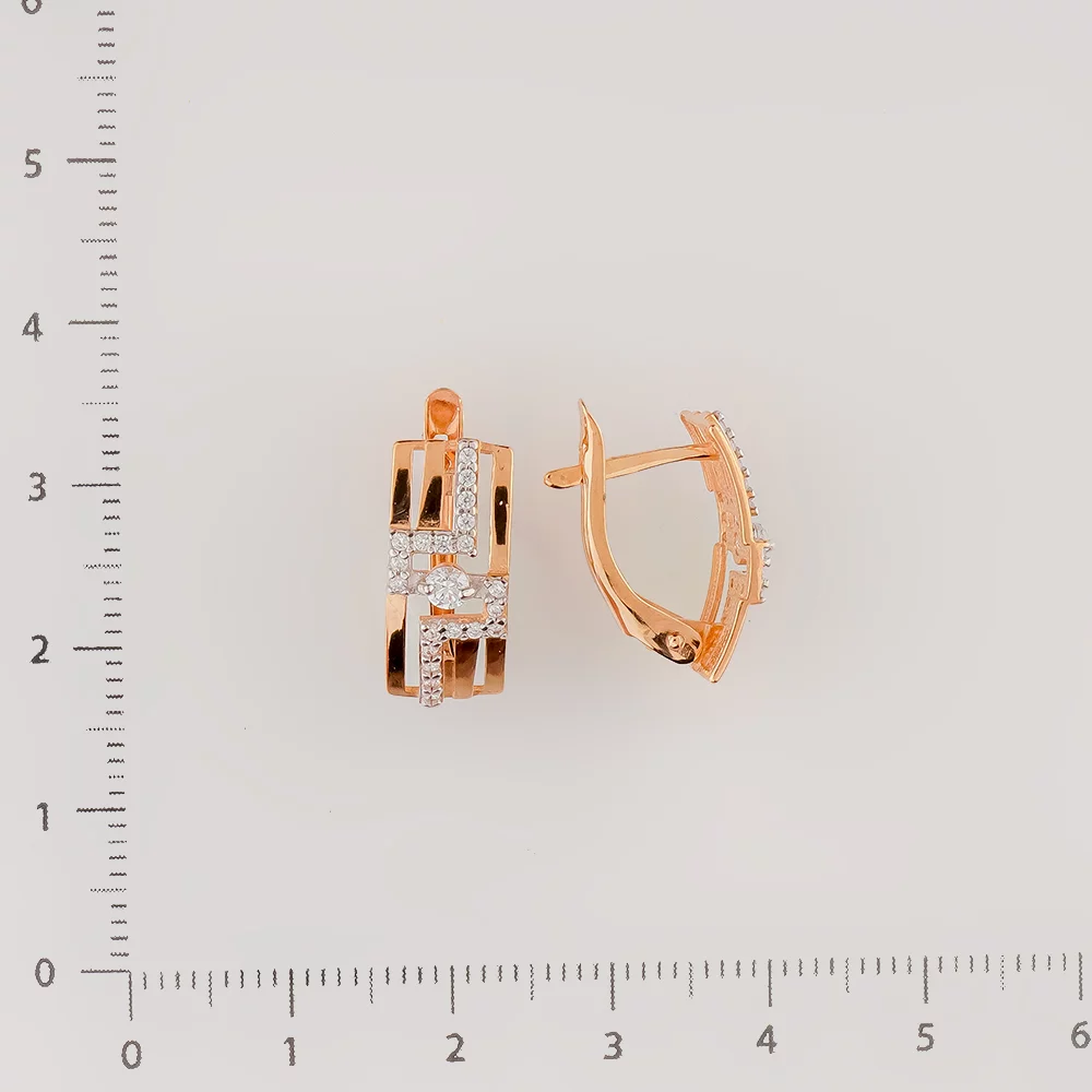 Серьги с фианитом из красного золота 375 пробы