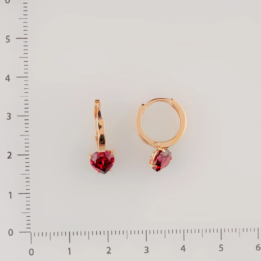 Серьги конго с гранатом из красного золота 585 пробы