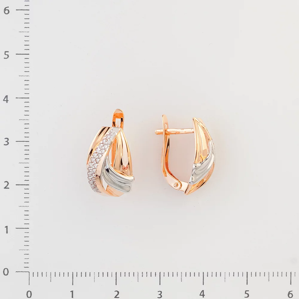Серьги с фианитом из красного золота 585 пробы