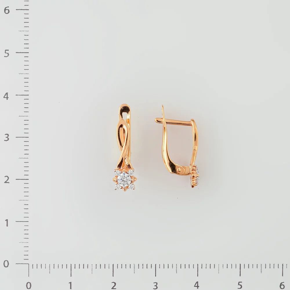Серьги с фианитом из красного золота 375 пробы