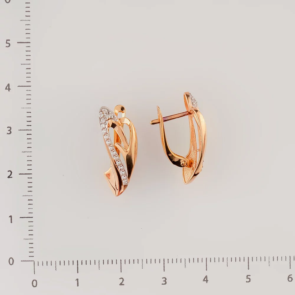Серьги с фианитом из красного золота 375 пробы