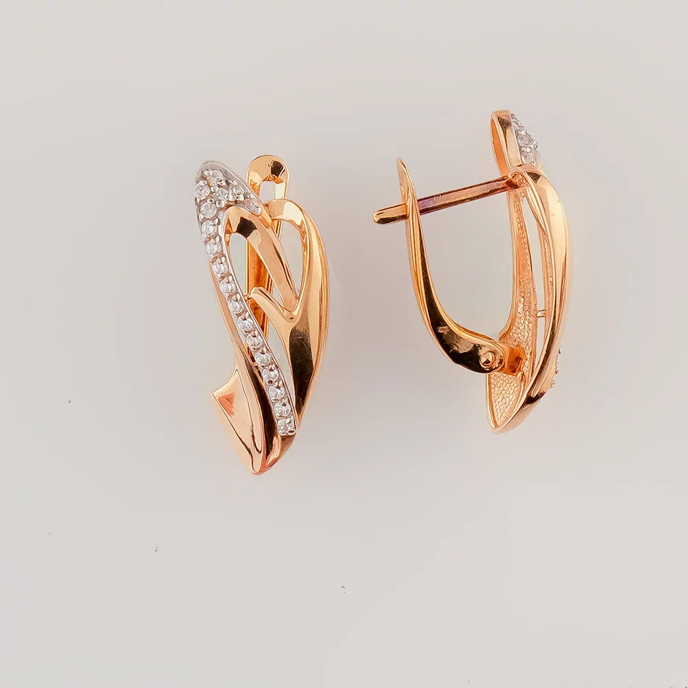 Серьги с фианитом из красного золота 375 пробы
