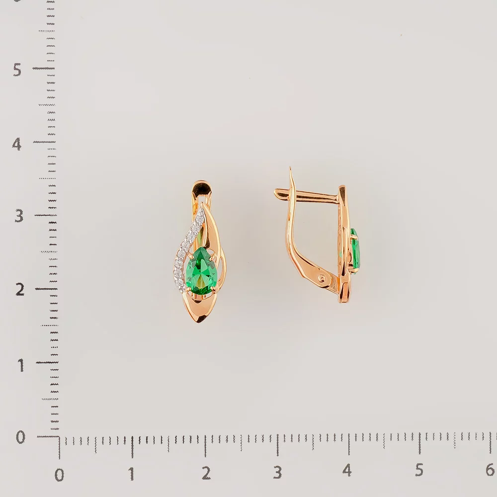 Серьги с изумрудом синтетическим из красного золота 585 пробы