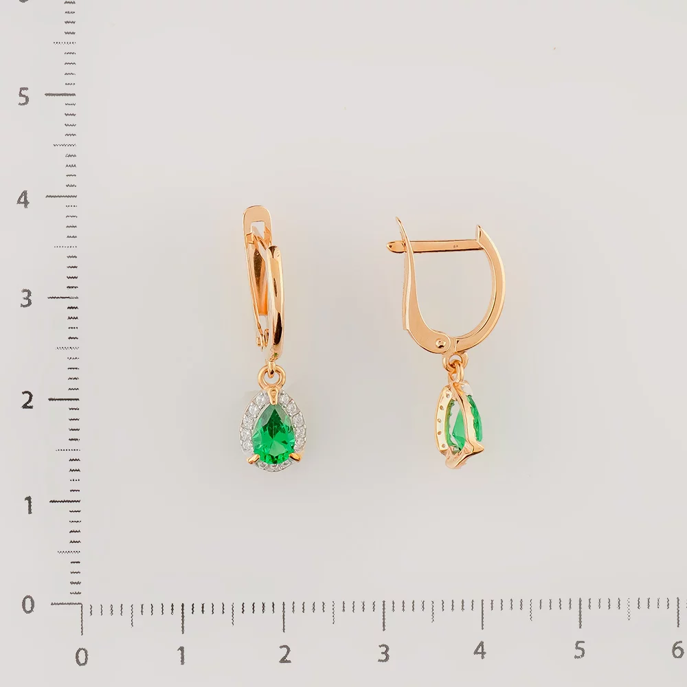 Серьги с изумрудом синтетическим из красного золота 585 пробы
