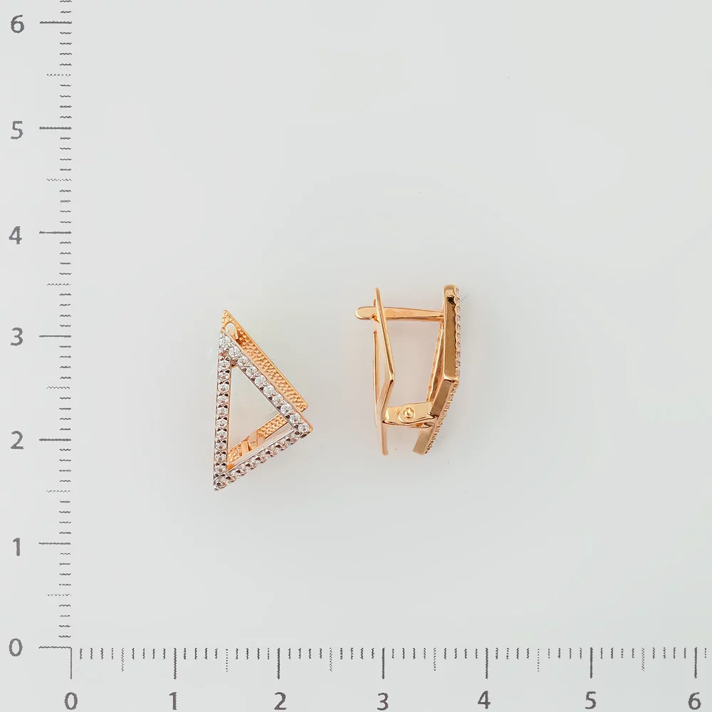 Серьги с фианитом из красного золота 585 пробы