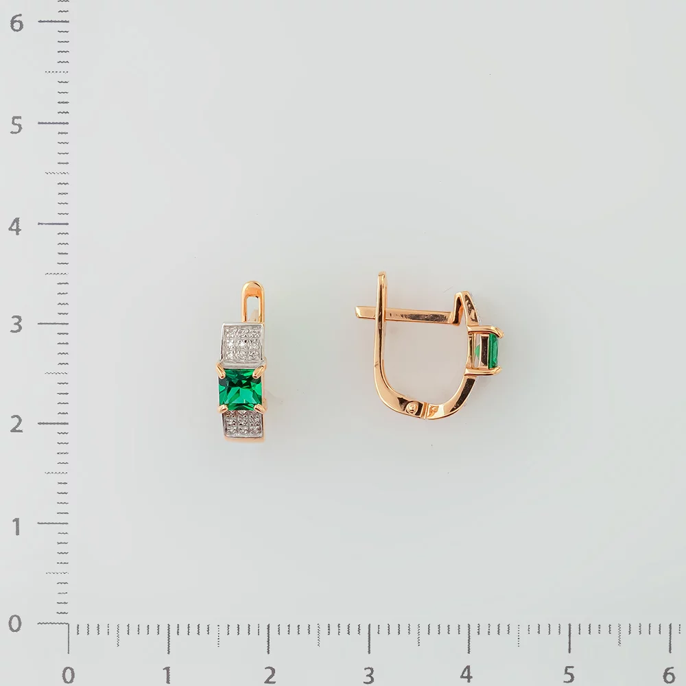 Серьги с изумрудом синтетическим из красного золота 585 пробы