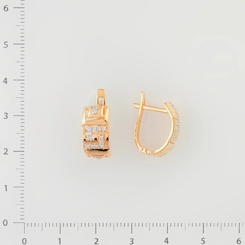 Серьги с фианитом из красного золота 585 пробы